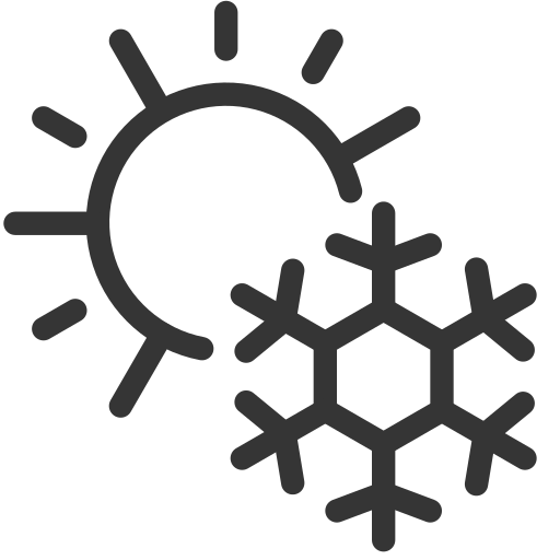 A black outline icon showing a sun partially covered by a snowflake, representing contrasting weather conditions such as hot and cold—ideal for illustrating services like Temporary Roofs or Commercial Scaffolding in all seasons.